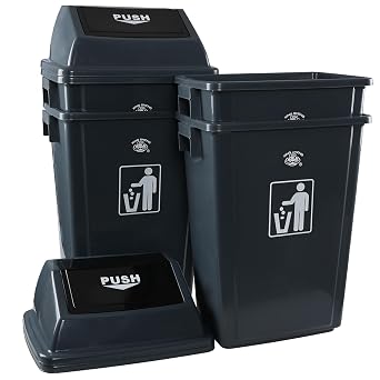 4-Pack 13 Gallon Grey Trash Can, Heavy-Duty Garbage Bin with Swing Lid for Office, Campus, and Home Use