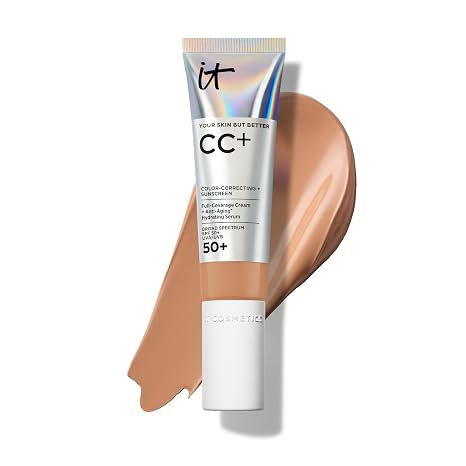IT Cosmetics CC+ Cream - Natural Full Coverage Foundation With SPF 50+, Color Corrector & Anti-Aging Hydrating Serum, Hyaluronic Acid + Peptides, Lightweight Up To 24H Wear, All Skin Types