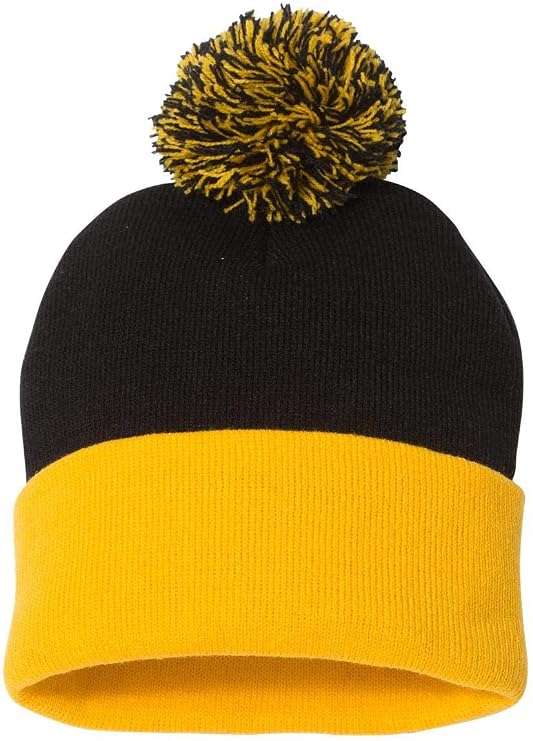 Sportsman Pom-Pom 12" Knit Beanie One Size Black/Gold
