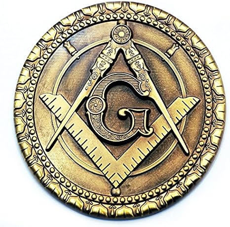 Square & Compass Round Masonic Auto Emblem - [Antique Brass][3'' Diameter]