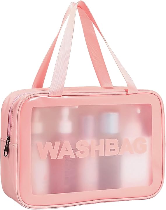 Cosmetic Bag Large Toiletry Bag Women & Men Toiletry Bag Transparent Cosmetic Bag Waterproof Compact Travel Toiletry Bag Makeup Bag with Large Capacity Storage Bag (Pink)