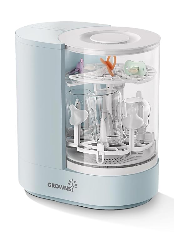 Baby Bottle Washer, GROWNSY Bottle Washer and Sterilizer and Dryer, Effortless Washing Machine for Bottle Cleaner, Pump Parts, Pacifiers - Wash, Sterilize and Dry with One Touch (Blue)