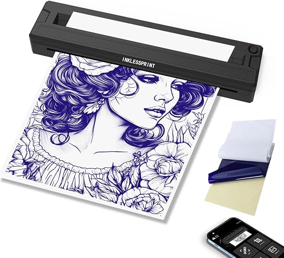 Tattoo Stencil Printer Machine, Portable Tattoo Transfer Printer for Tattoo Artists & Enthusiasts, Support Smartphone,PC, Android, iOS, Windows,Mac.Black