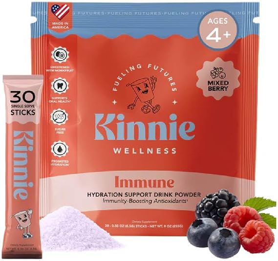 Kinnie Kids Electrolyte Powder Ages 4+ Mixed Berry Vitamins C & D 30 Sticks