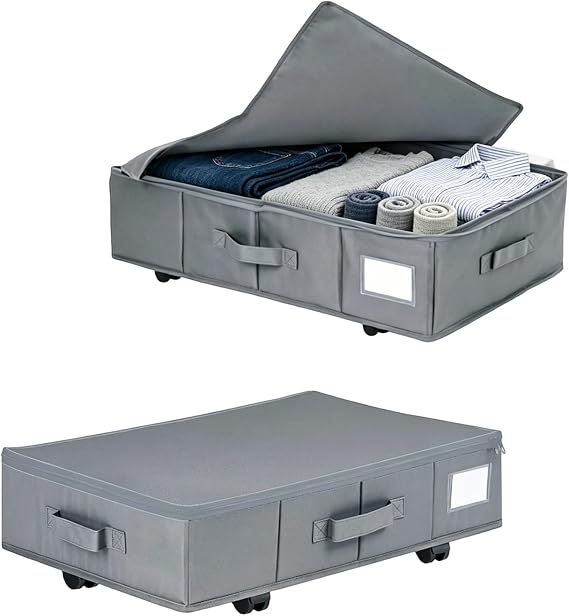 Set of 2 Underbed Storage Boxes with Wheels Underbed Storage Box with Lid