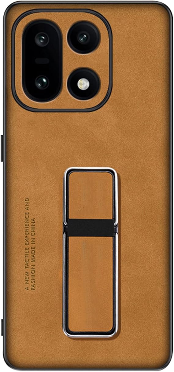 Shockproof Case for OnePlus 15, Matte Leather Camera Protection Cover Adjustable Mini Stand Slim Shell,Orange,15