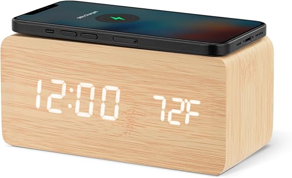 Digital Alarm Clock (Light Wood Grain)