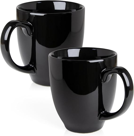 16 oz Black Ceramic Coffee Mugs Set of 2, Durable Coffee Cups with Handle