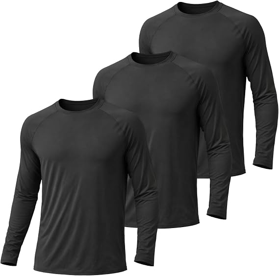 3 Pack Mens Quick Drying Running Shirts Long Sleeve Sport Tops