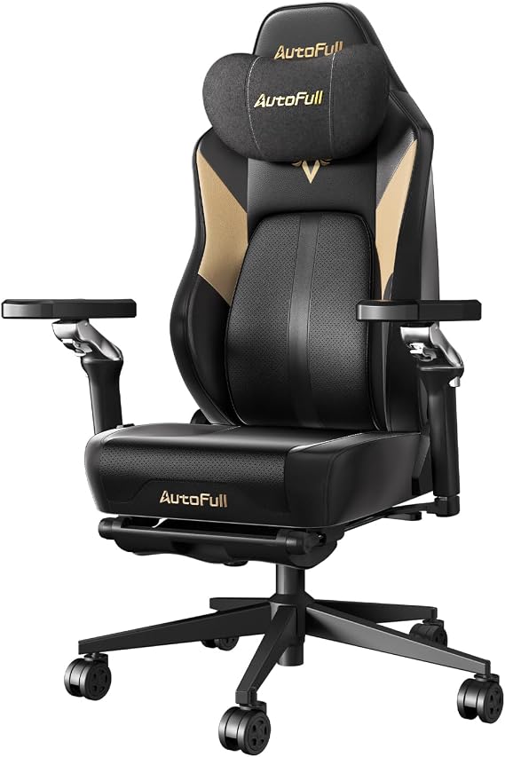 AutoFull M6 Gaming Chair, Ventilated and Heated Seat Gaming Chair with 360 Adjustable Armrest, AUTO Dynamic Tracking Lumbar Support Ergonomic Office Chair with Footrest, Black