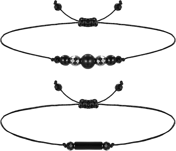 2PCS Black Tourmaline Bracelet and Black Obsidian Bracelet, Protection Bracelets Couples Friendship Bracelets for Women Men