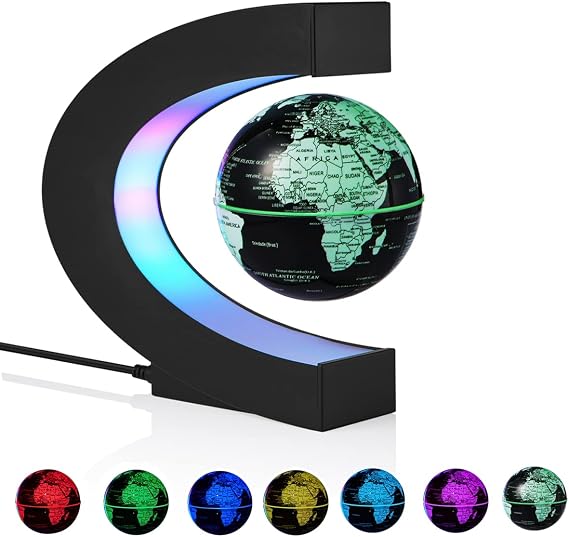 Levitating Globe, Magnetic Floating Globes with Multi-colors Changing LED light, 360 Degree Rotating C Shape Magnetic Levitation World Map Globe Lamp for Room Decor