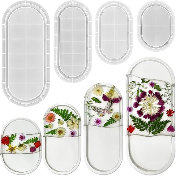 RESINWORLD Set of 12'', 9'', 7'', 5.7'' Oval Tray Mold, Jewelry Holder Resin Mold Silicone, Storage Silicone Molds for Resin, Clay, Gypsum