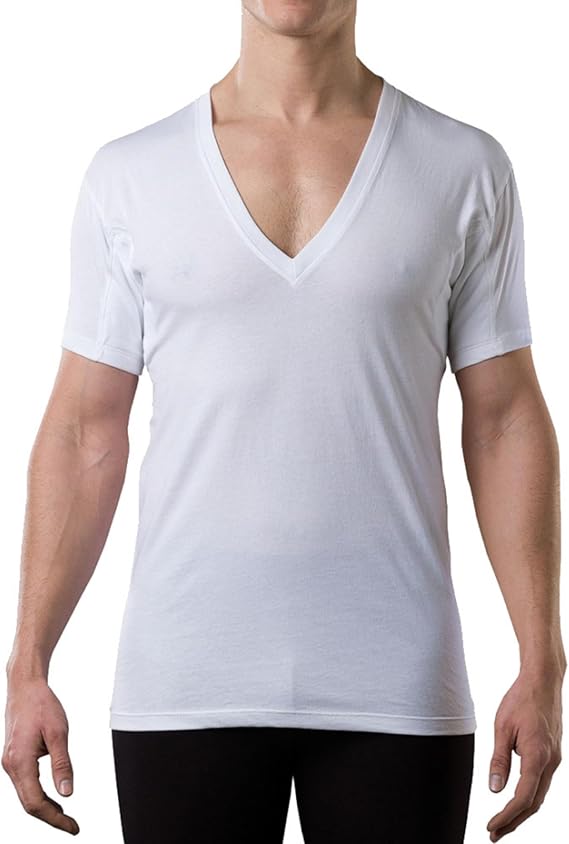 The Thompson Tee Men's Sweatproof Undershirt | Cotton Deep V Neck | Original Fit | with Sweat Pads