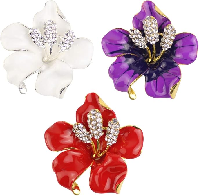 Merdia Brooch Pin for Women Flowers Brooch with Created Crystal | Elegant Brooches and Pins for women | Pearl Brooches for women with Flower Pins | Designer Brooch Collar Pins for women, Purple/White/Red, 29.8g