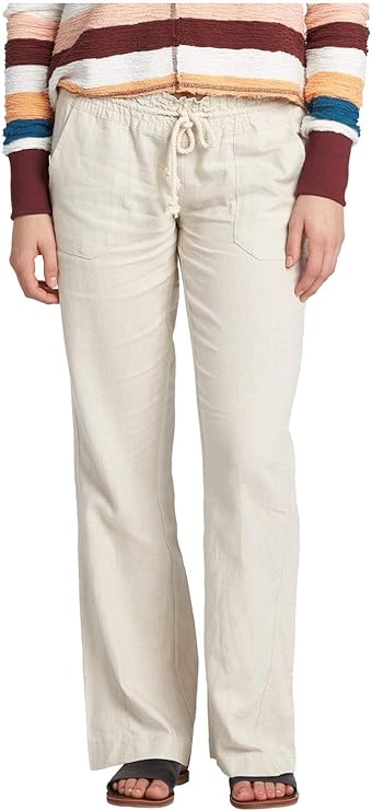 Roxy Womens Oceanside Pant, Linen, Pockets Comfortable Breathable Summer Beach Cover Up Elastic Drawstring Waist
