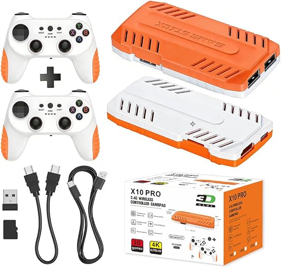 JSAIGamams X10 Pro Retro Game Stick, 4K HDMI Plug & Play Retro Gaming Console, 128GB Storage, 2 Wireless Controllers for TV