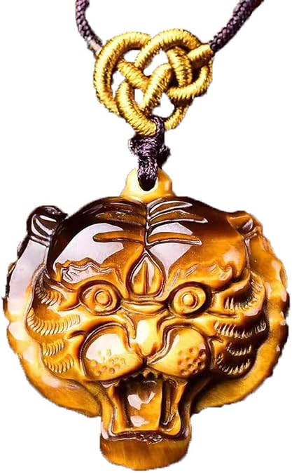 Tiger's Eye Pendant Hand Carved Tiger Head Necklace With Chain Lucky Amulet Fine Crystal Jewelry For Women Men Gift