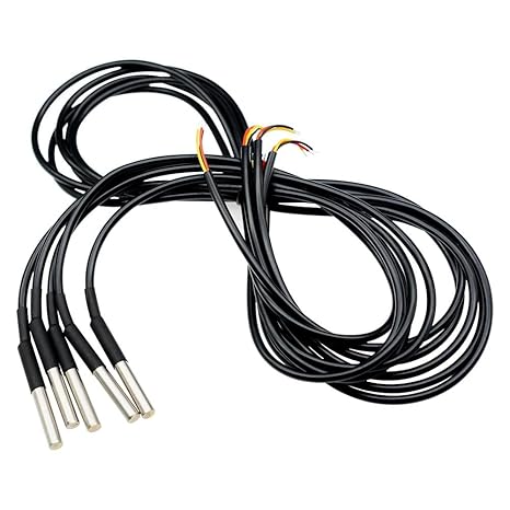 Aideepen 5 x Temperature Sensors 5 m Cable Waterproof Temperature Sensor Digital Stainless Steel Temperature Sensor Compatible with Arduino and Raspberry Pi Includes E-Book Compatible with Shelly