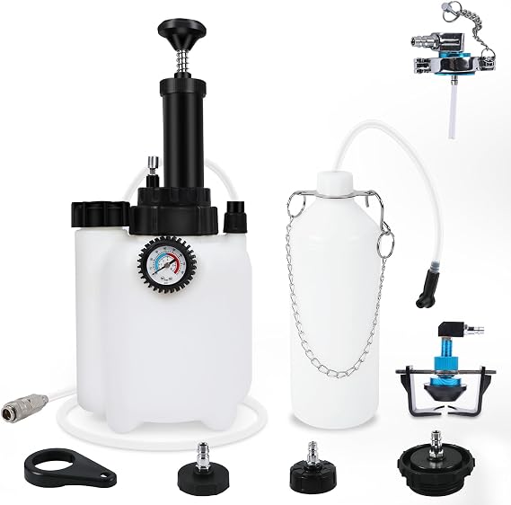 PLAYOCCAR Brake Bleeder Pressure Pump kit,3L Brake Fluid Bleeder Kit with 1L Waste Bottle & 4 Upgraded Master Cylinder Adapters & 1 Universal Adapter,One-Person Vacuum Operation