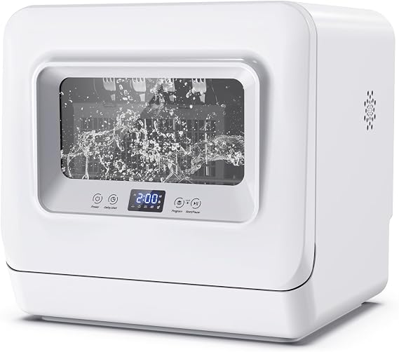 Table Top Dishwasher, Mini Countertop Dishwasher with 4 Place Settings, 5 Programmes, Child Safety Locks, Touch Control, Delay Start, Baby Care for