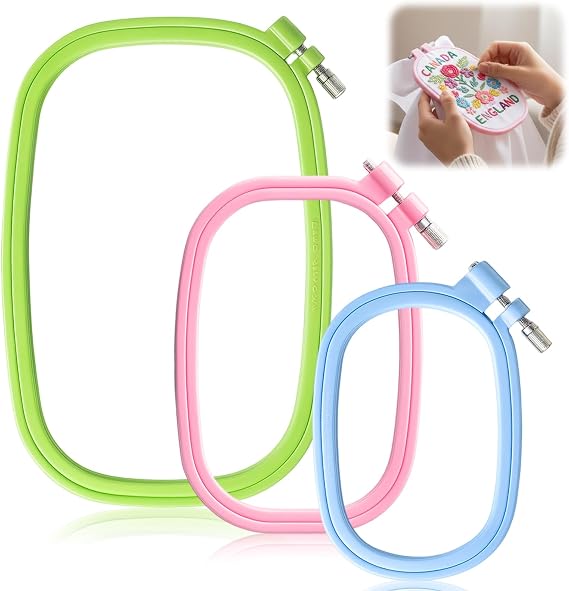3 Pack 3 Size ABS Plastic Cross Stitch Hoop, Square Embroidery Hoops, Cross Stitch Hoops Embroidery Frames for Sewing, Needlework, Cross Stitch, Embroidery Projects (3 Color)