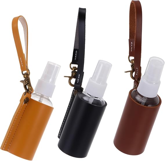 BESTYASH Leather Perfume Spray Bottle Case Lotion Keychain Holder Travel Container Set 3pcs Empty Bottles