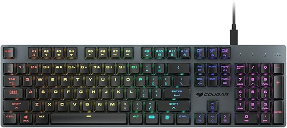 Cougar LUXLIM Low Profile Optical-Mechanical Gaming Keyboard, Ultra-Thin 20mm CNC Aluminum Frame, Fast Light Actuation, RGB Underglow, Detachable Type-C Cable, Magnetic Feet - Red Switch