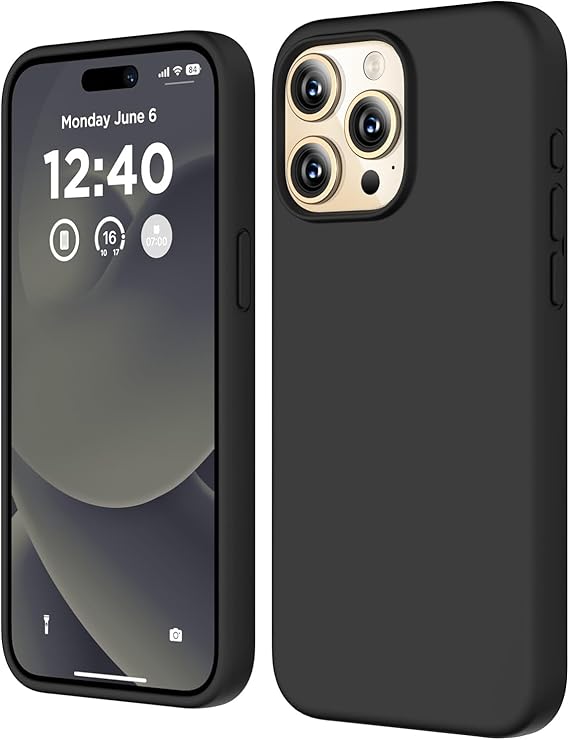 URUCHI iPhone 13 Pro 6.1 inç ile Uyumlu İnce Sıvı Silikon Kılıf, 3 Katmanlı Yumuşak İç Astar, Tam Kaplamalı Darbe Emici Koruma, Esnek Mat Tasarım – Siyah