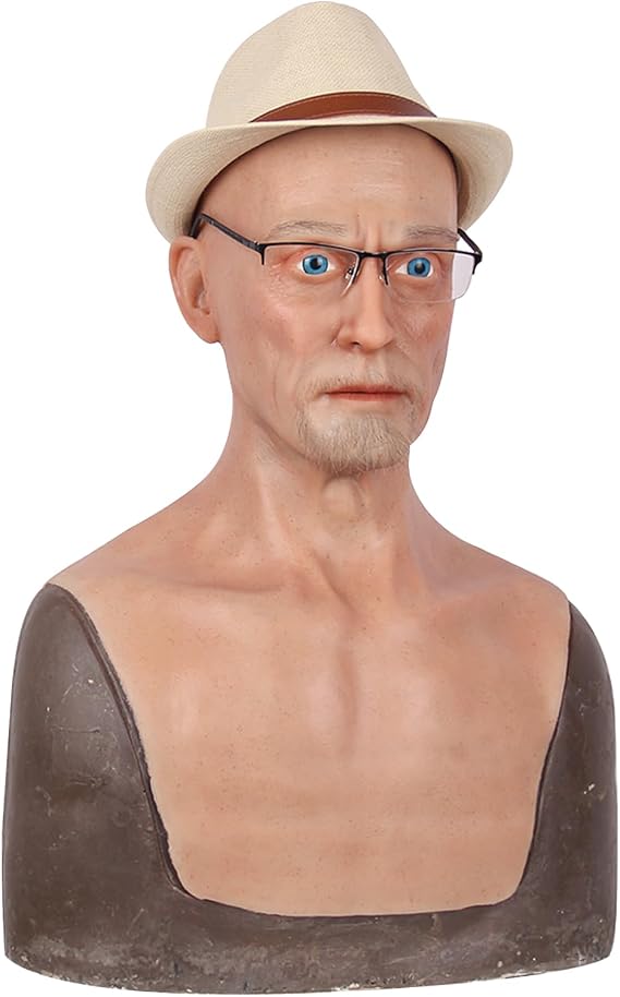 Realistic Old Man Silicone Head Mask - Full Head Mask for Halloween, Costume Party and Theatrical Performance