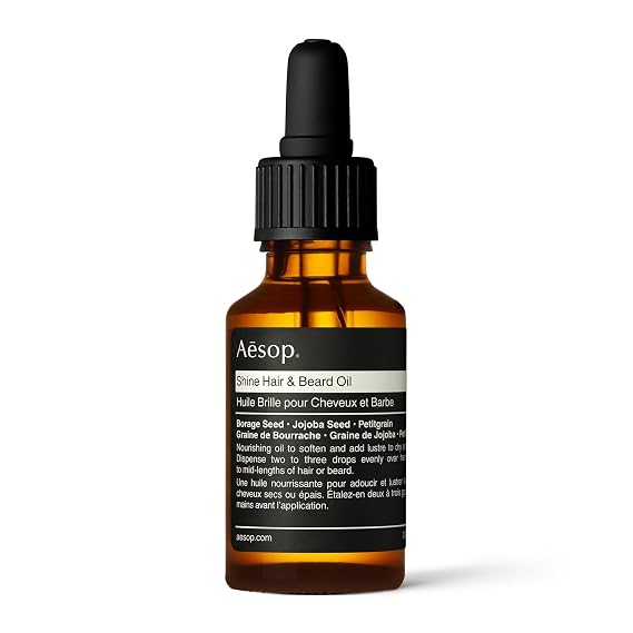 Aesop Shine Hair and Beard Oil | Moisture-Rich, Silicone-Free Oil for Full Beards and Hair | Softens Coarse Texture | No Greasy Buildup | Earthy Citrus Scent | 0.8 oz / 25 mL