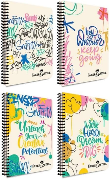 Faber-Castell Grafiti Desenli Spiralli Defter, A4, 80 Yaprak, 70g Kağıt, Çizgili, Dayanıklı Kapak, Kolay Açılan Spiral Cilt, Asorti Renkler