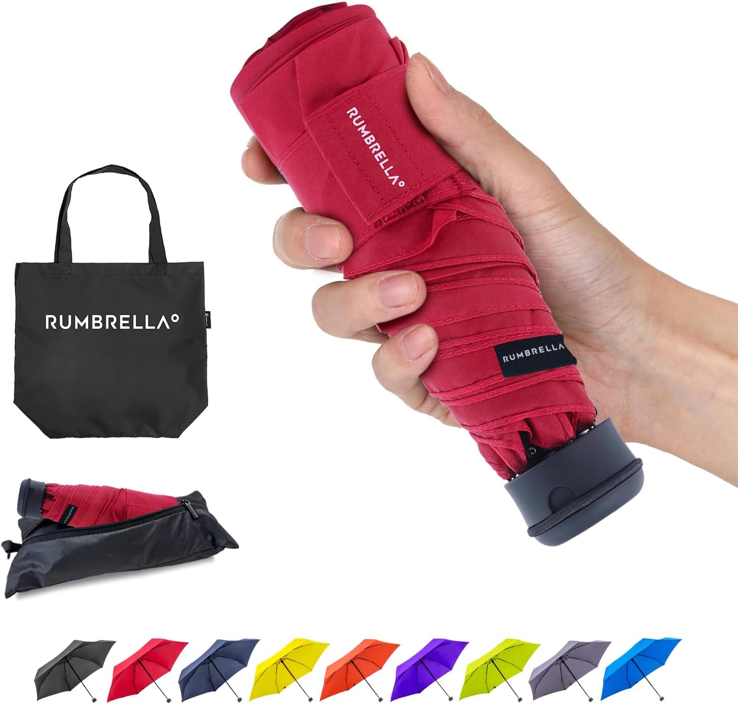 RUMBRELLA 43in Mini Travel Umbrella, UV Pocket Umbrella, Portable Compact Folding Umbrella, Small Light-Weight Waterproof Brolly, Rain and Sun Umbrellas （Red