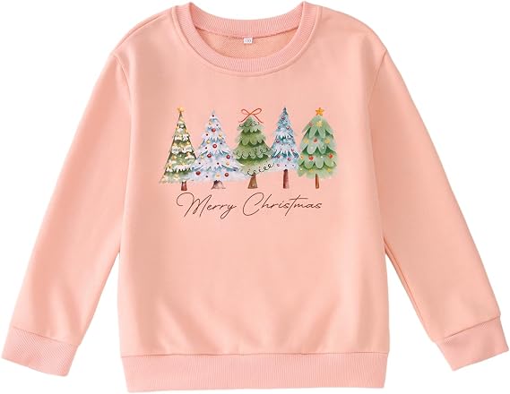 IZYJOY Kids Girl Merry Christmas Sweatshirts Cute Xmas Tree Graphic Long Sleeve Shirts Holiday Crewneck Pullover Top