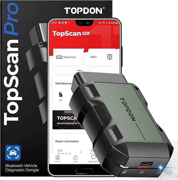TOPDON TopScan Pro OBD2 Diagnostic Tool Bluetooth Car Diagnostic Tool OBDII Diagnostic Tool for All Vehicles 13+ Reset Services Code Reader for iOS & Android FCA and CAN-FD