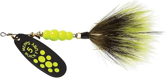 Mepp's Black Fury Dressed Treble Fishing Lure, 1/2-Ounce, Chartreuse Dot/Chartreuse Tail (BF5T CH)
