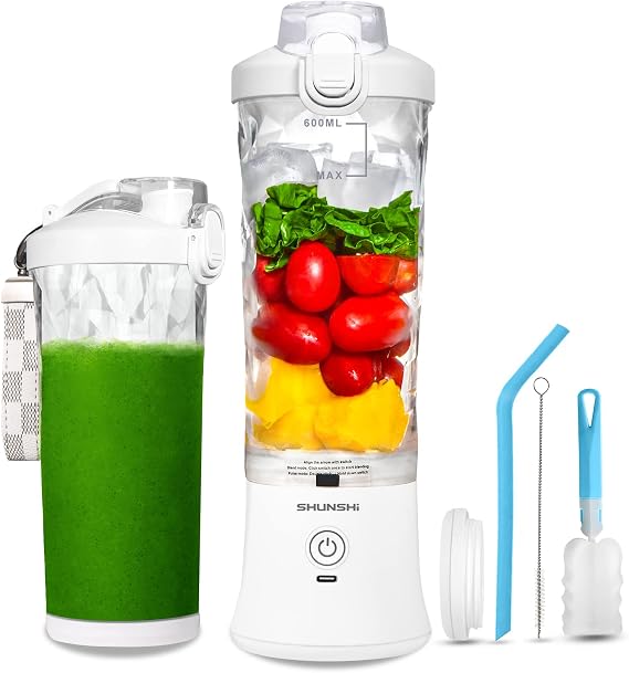 Portable Blender Personal Size Blender for Shakes and Smoothies, 6 Blade Mini Blender 20oz for Kitchen, Home, Travel White