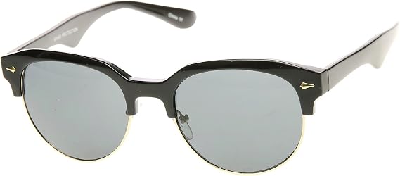 Classic Semi-Rimless Half Frame Retro Horn Rimmed Sunglasses (Black Smoke)