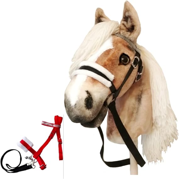 Set Hobby Horse Haflinger A3 with Black and Red bridles - Realistic Hobbyhorse for Kids