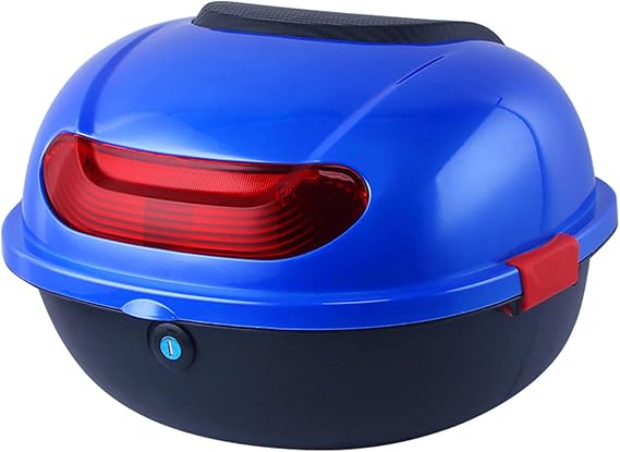 Scooter Trunk,Motorcycle Tour Tail Box,Scooter Trunk Luggage,Top Lock Storage Carrier Case with Backrest and Quick-Release System,Can Store Full Helmet,A Blue