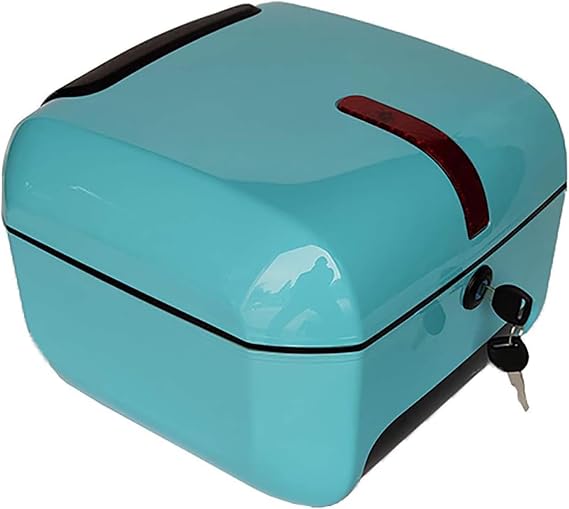 Motorcycle Tail Box, Scooter Trunk Universal Motorcycle Top Case Tail Trunk Luggage Box with Mounting Hardware, 28L Hard Storage Carrier Plastic Case for Motorbike Moped Rear Case,Cyan