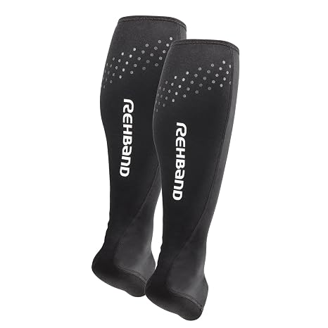 Rehband Neoprene Achilles Tendon Brace for Men & Women, 1 Pair Ankle Brace Supports Achilles Tendonitis & Pain Relief, Compression Sleeve against cramps, Colour:Black, Size:Large
