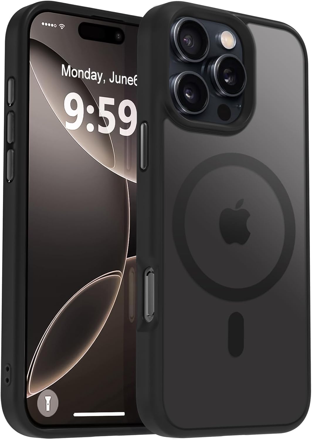 URUCHI Powerful Magnetic iPhone 15 Pro Max Phone Case, [Compatible with Mag-Safe] [Military Level Drop Protection] [Strong Silicone Edges] Thin Translucent Matte Protective Case, Black