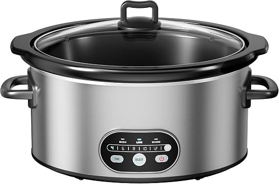 NEWBULIG Slow Cooker 8 Quart, Large Slow Cooker, Ceramic Nonstick Coating, 3 Adjustable Temp Multi Cookers with Dishwasher Safe Stoneware Pot & Tempered Glass Lid, 35in Tangle Free Cord Wrap, Silver