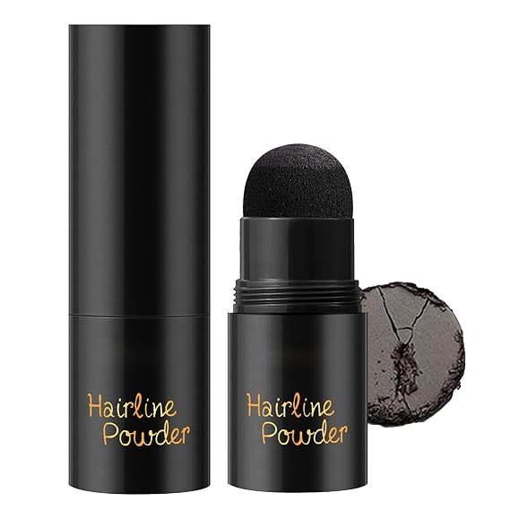 Hairline Powder Stick Root Cover up Black, Hairline Shadow Powder with Sponge for Hair Loss, Thinning Hair, Instantly Conceal Bald Spots, Natural-Looking Coverage, Waterproof & Long Lasting