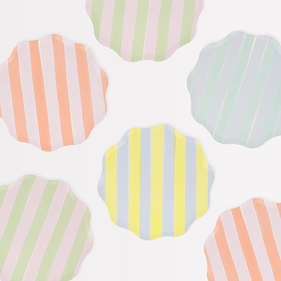 Meri Meri Pastel Striped Paper Plates, Pack of 8 Disposable Plates