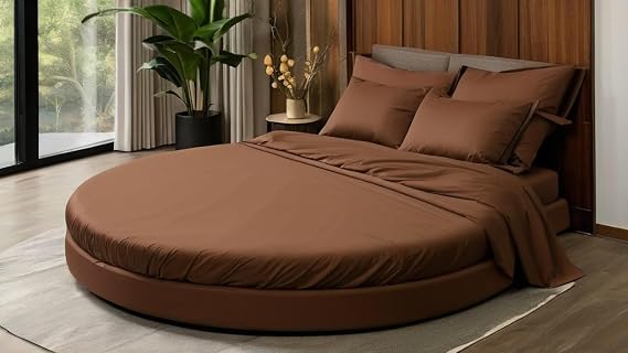 Luxury 1500 TC Pima Cotton Round Bed Sheet Set with 28-Inch Deep Pockets - Premium Comfort and Quality in 96" inches Diameter, Elegant Brown