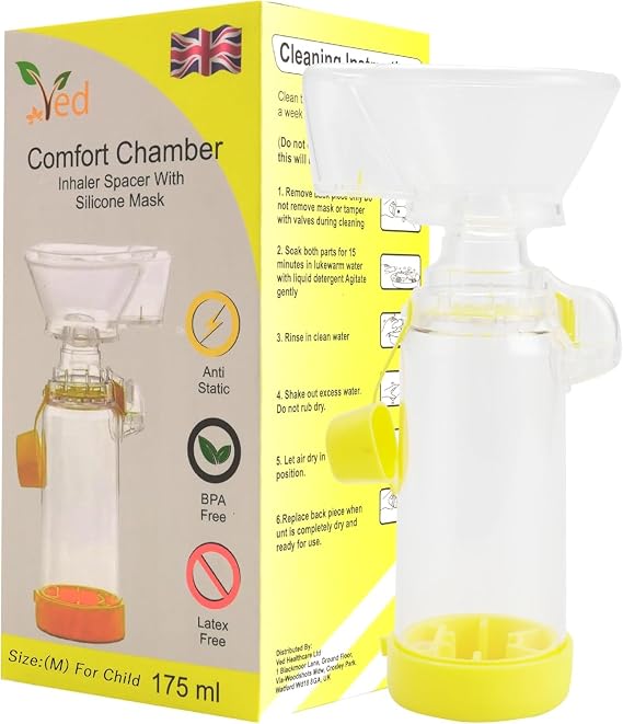Inhaler Spacer Anti-Static Spacer Device, Inhaler Chamber, use with Metered Dose Inhaler, BPA and Latex Free for Child.(Yellow)(Pack of 2)
