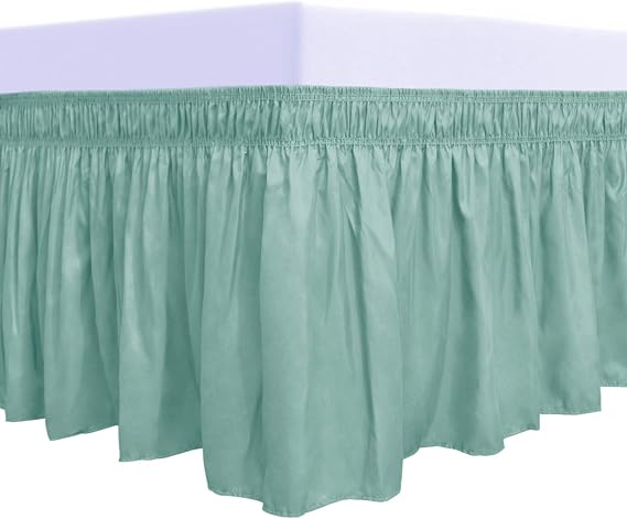 PureFit Wrap Around Ruffled Bed Skirt, Baby Blue, Twin/Full - 14" Drop