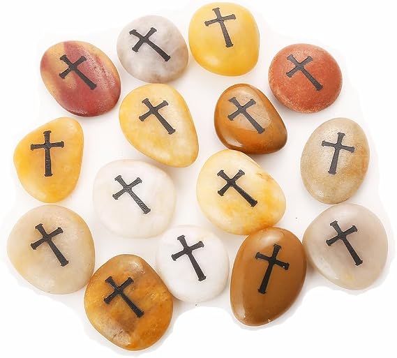ROCKIMPACT 24 Pcs Engraved Cross Worry Stones for Pray Faith Memorial Stones Smooth Polished Natural River Rock Baptism Christening Holy Communion Gift Wholesale Value (2-3 Inches Each, Set of 24)